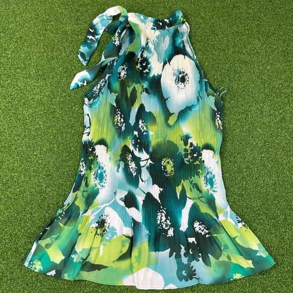 Cato Green Abstract Floral Summer Pleated Halter Mini Dress Sz M - Picture 5 of 5